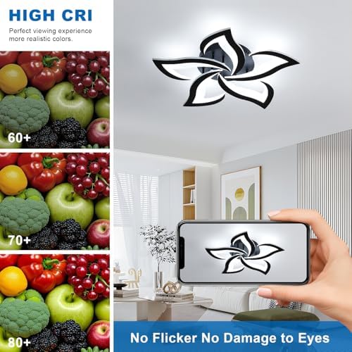 Comely Ceiling Lights Bedroom, LED Ceiling Lights 60W 6750LM, Cool White 6500K, Acrylic Petal Design Mordern Ceiling Lighting for Living Room Bedroom, Black (Dia 60cm)