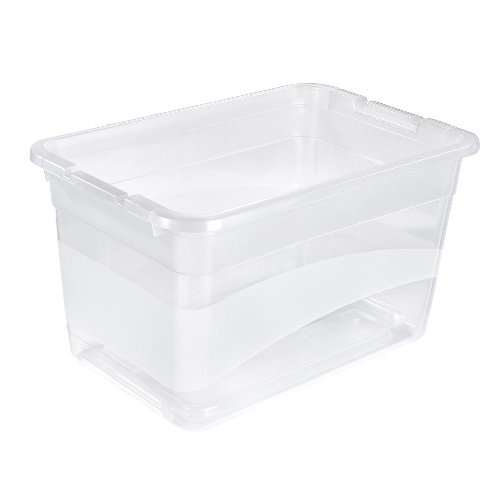 keeeper Cornelia 4 x Storage Boxes with Lid and Sliding Closure, 59.5 x 39.5 x 34 cm, 52 L, Transparent