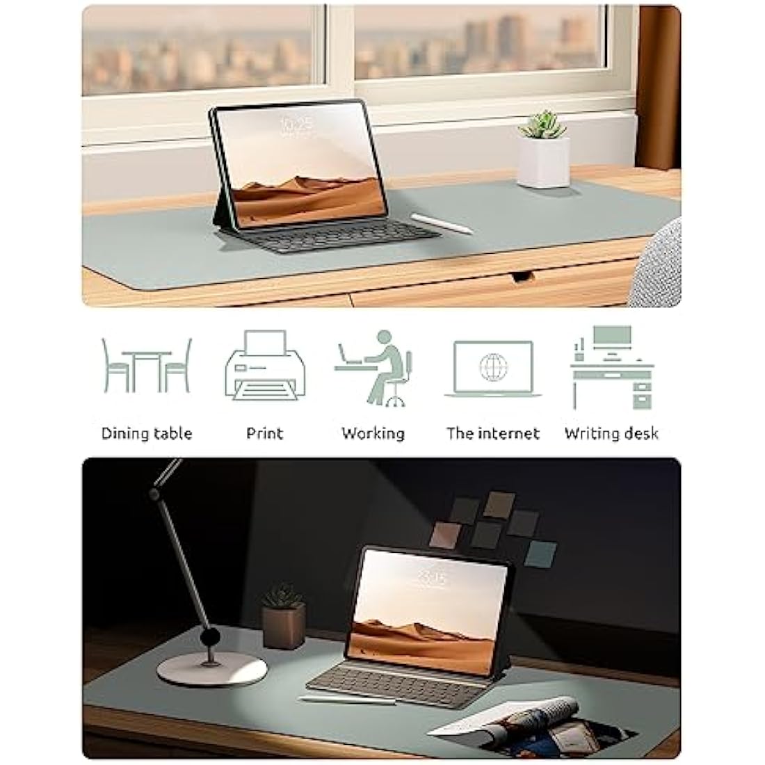 YSAGi Leather Desk Mat, Large Mouse Mat, Non-Slip Desk Pad, Waterproof PU Leather Table Protector Writing Pad for Office and Home (80 x 40 cm, Grayish Green)
