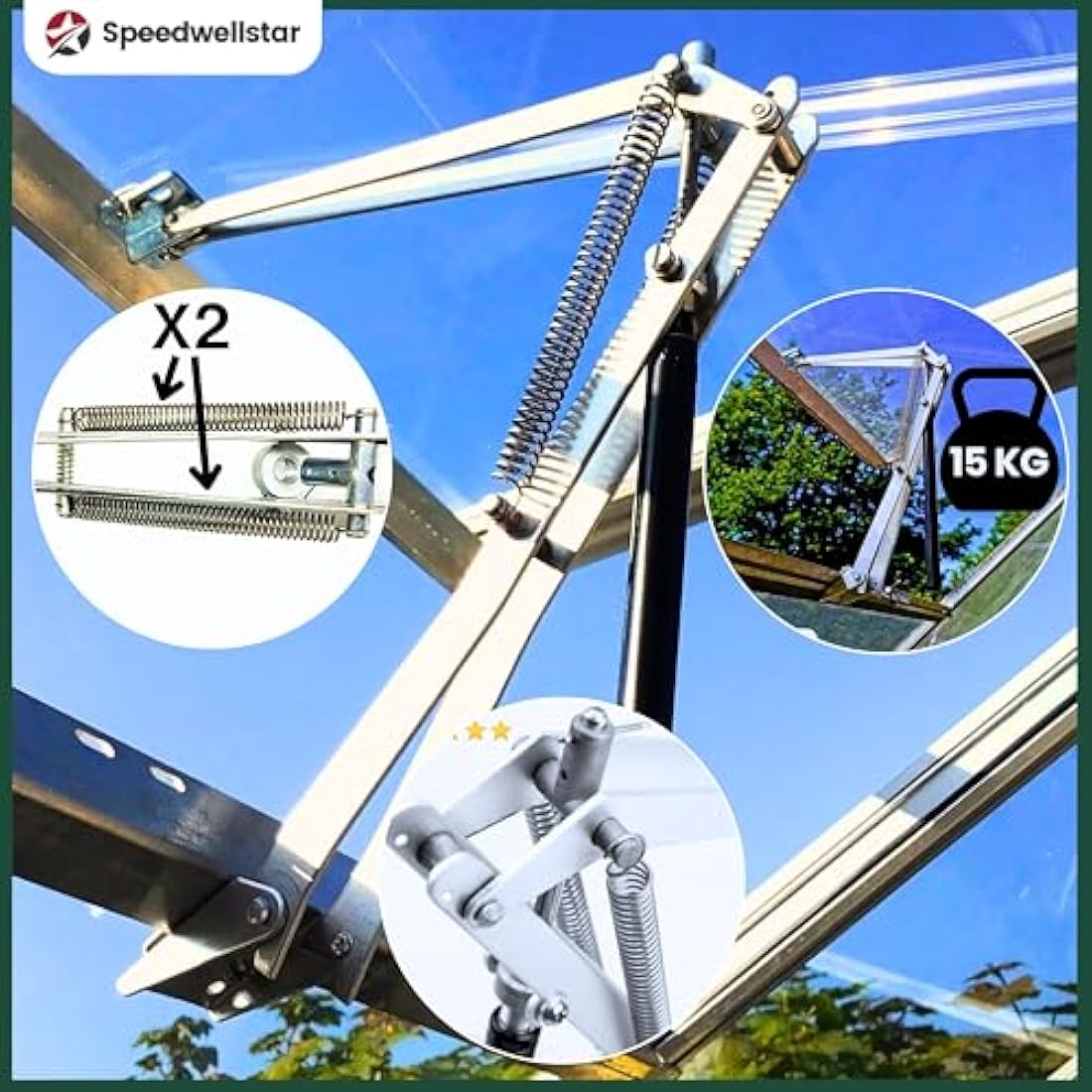 Speedwellstar Heavy-Duty Auto Greenhouse Window Vent Opener - Twin Double Springs Lifts Up to 15kg – Solar Heat Sensitive Automatic Kit