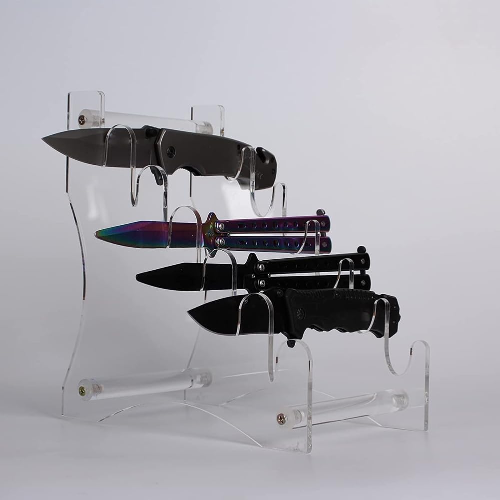 Comphic Acrylic Knife Display Stand - 6-Tier Detachable Knife Rack, Light Weight Pocket Knife Storage Rack