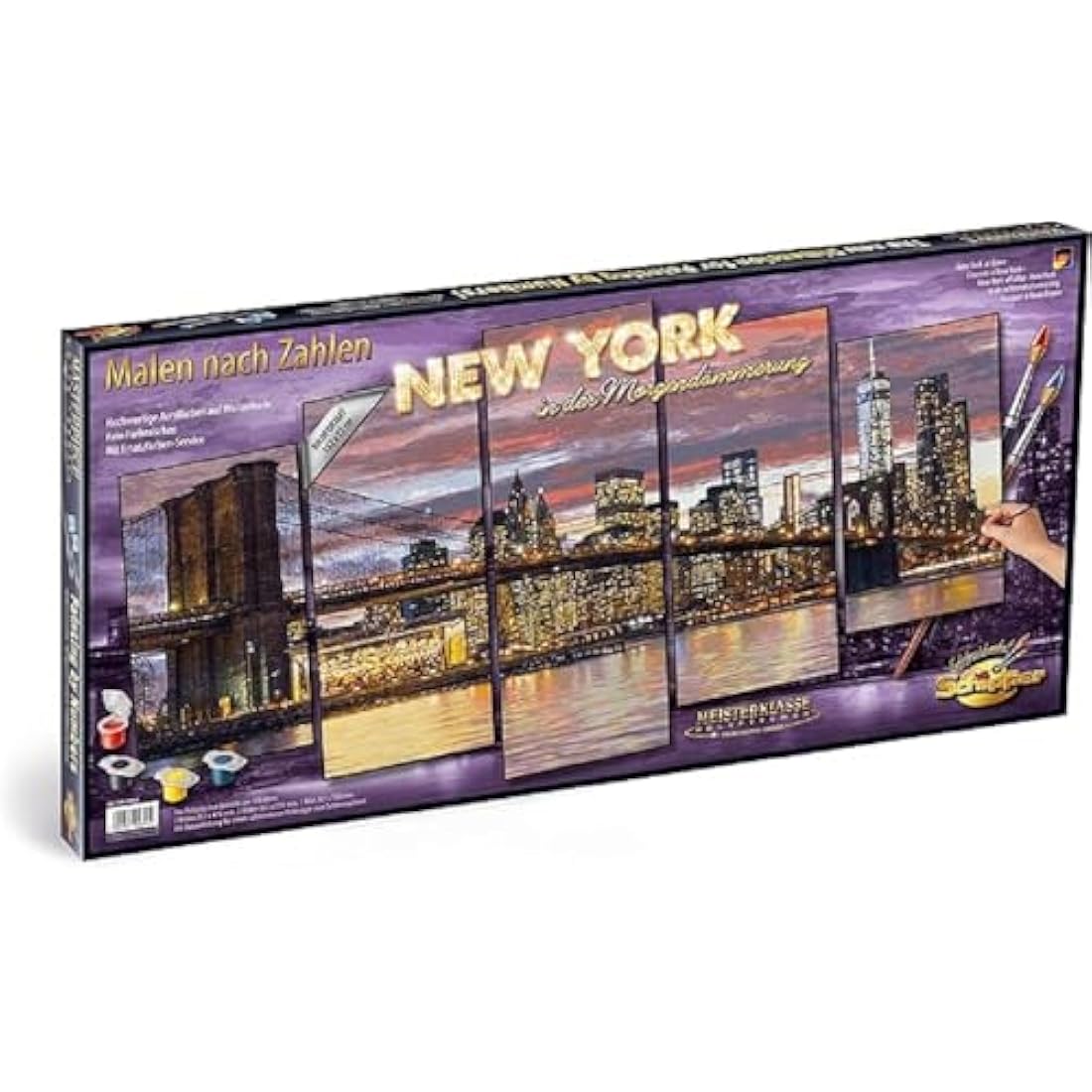 Schipper 609450806 Painting by Numbers - New York at Dawn - Painting Pictures for Adults, Includes Brush and Acrylic Paints, Master Class Polyptych - Professional Edition, 132 x 72 cm