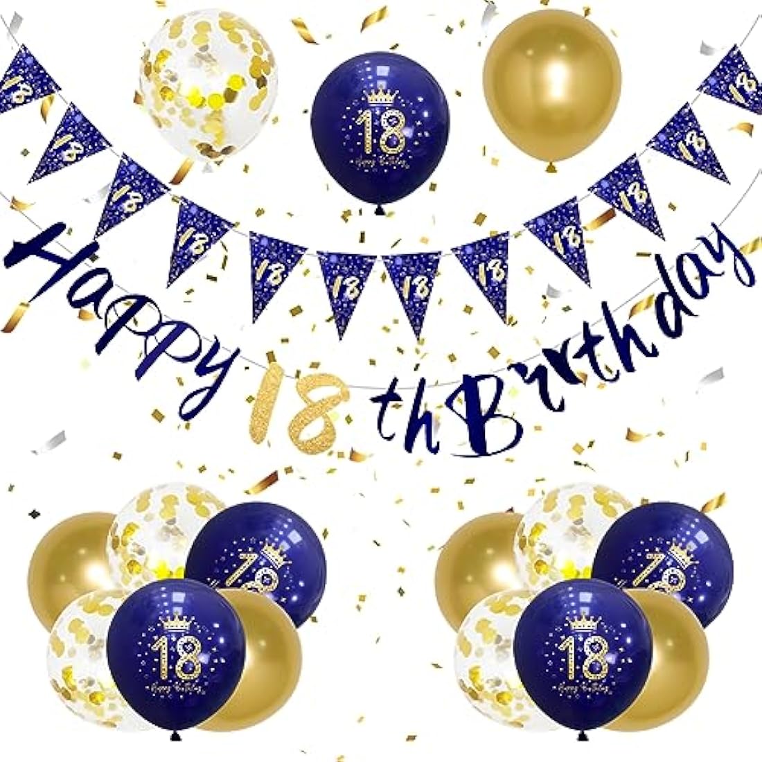 Boys 18th Birthday Decorations Navy Blue Gold 18th Birthday Party Decorations Boys Banner Bunting Kit by Wonsta