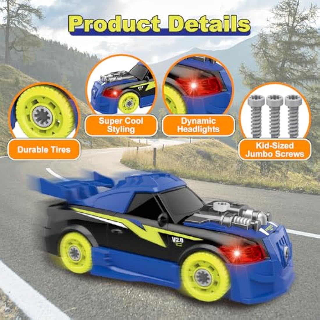Pup Go Take Apart Toy Racing Car for Age 3+ Year Old Boys, 2 in 1 Build Your Own Car Kit with Toy Drill & Power Tools, Construction Toys, Kids Building Toys with 4 Spare Screws, for Kids