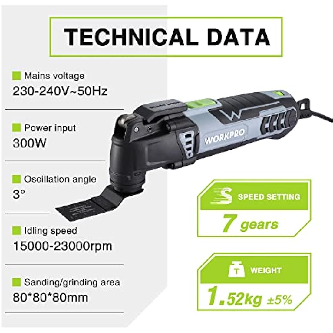 WORKPRO Oscillating Multi Tool 300W, 7 Variable Speeds, 3° Oscillation Angle, Quick Change Blade System, 17pc Accessories Kit Make it a Details Sander, Cutter, Scraper, Grinder