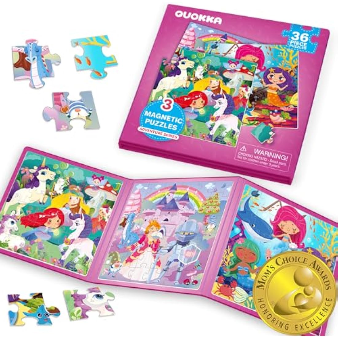 QUOKKA Magnetic Puzzles for 2 3 Year Olds - Travel Games for Kids Age 4 5 - Travel Toys for Toddlers on Plane Car Ride - 36 pc Jigsaw Princess Unicorn Games For 3 year olds - Plane Activities For Kids