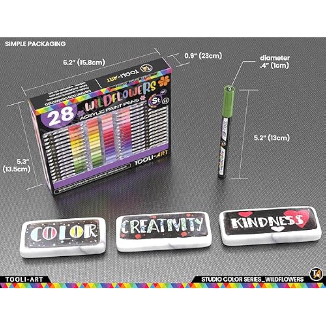 TOOLI-ART 28 Wildflower Acrylic Paint Pens Studio Colour Series Markers Set 0.7mm Extra Fine Tip, Rock Painting, Glass, Mugs, Wood, Metal, Canvas, DIY, Detailing. Non Toxic, Waterbased, Quick Drying