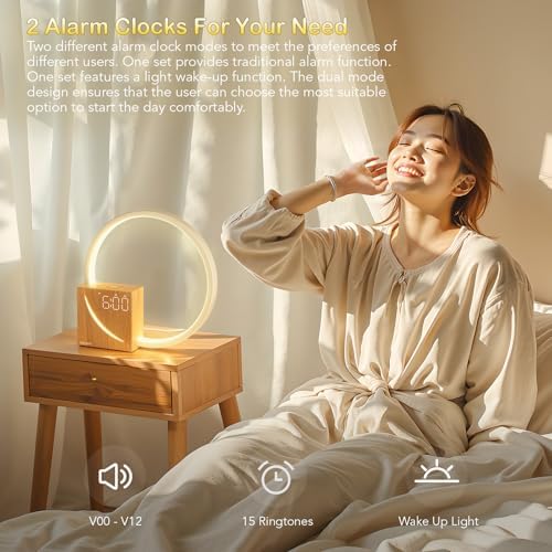 blonbar Bedside Lamp, Wake-Up Light,Touch Lamps Bedside with 10W USB Charging Port, 10 Smoothing Sound Table Lamp with 2 Alarm Clock, 3 Level Brightness,LED Night Light for Bedroom, Living Room