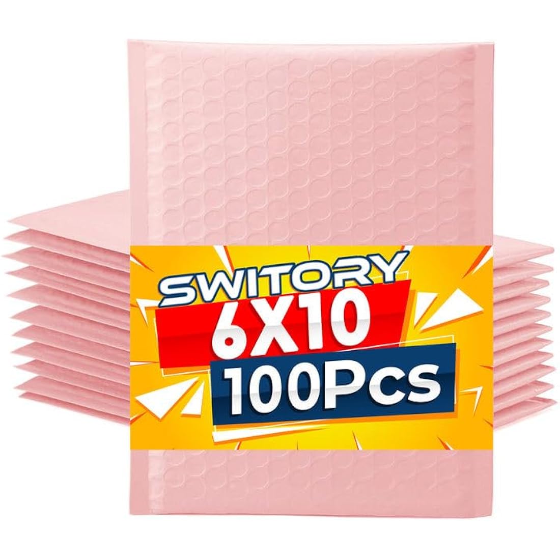 Switory 100Pcs Poly Bubble Mailers, 15.3x22.9cm Padded Envelopes Bulk, Bubble Lined Wrap Polymailer Bags for Shipping Packaging Mailing Self Seal Pale Pink (Inside Size: 15.3x22.9)
