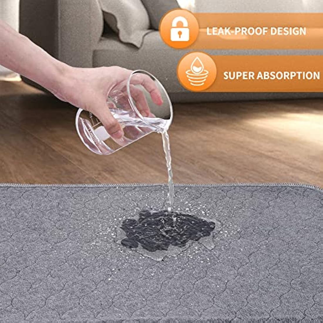 2 Pack Washable Dog Pee Pads - Instantly Absorbent and Reusable for Puppy Training - Waterproof Pet Mat for Dogs, Rabbits, Bunnies, and Small Animals - 125x125cm