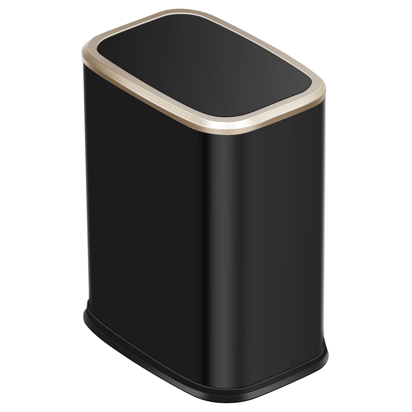 8L Small Bathroom Bin with Swing Lid,Slim Trash Bin for Bedroom,Black Gold