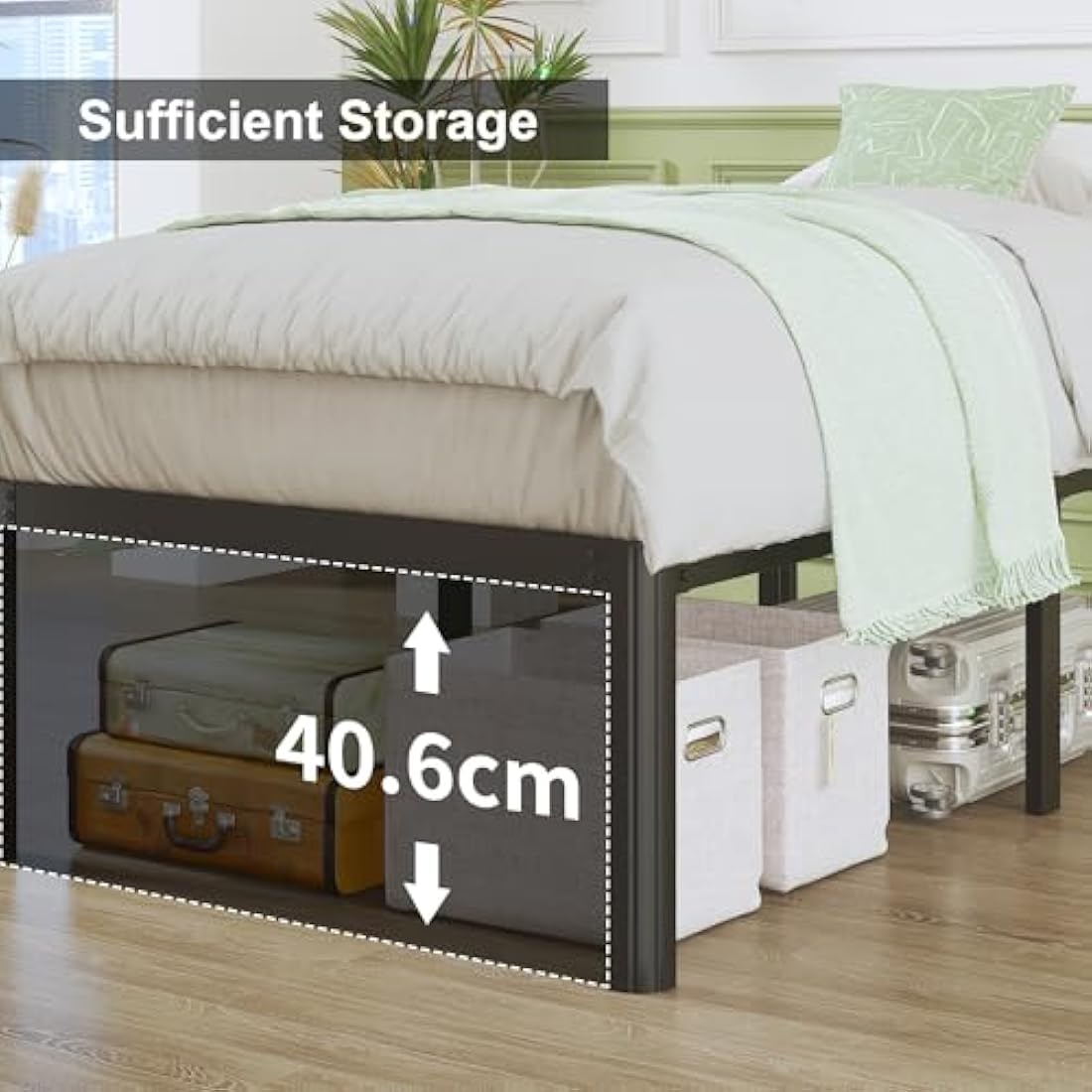 Lutown-Teen High Super King Bed Frame 6ft with Rounded Corner Legs, Heavy Duty Metal Super King Size Bed 180x200cm, Super King Size Bed 46 cm High, Noise Free, Easy Assembly