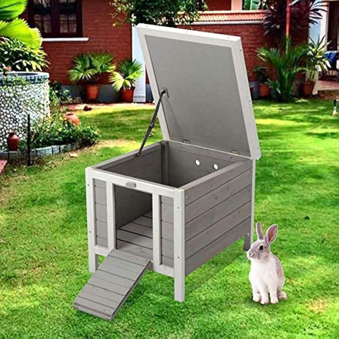 Bunny Business Cat/Puppy/Rabbit/Guinea Pig Wooden Hide House - 50 x 42 x 43cm (Grey)