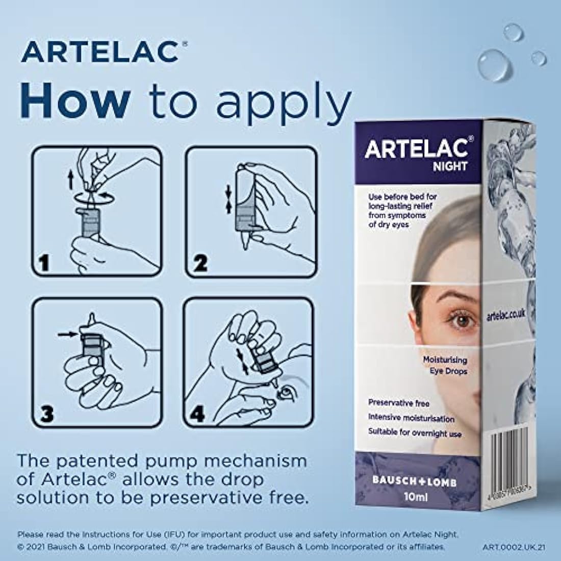 Artelac Night Eye Drops, Symptom Relief for Tired, Dry, Stressed, Gritty, Burning and Tearing Eyes, Preservative Free and Restores Moisture During Sleep, 10ml