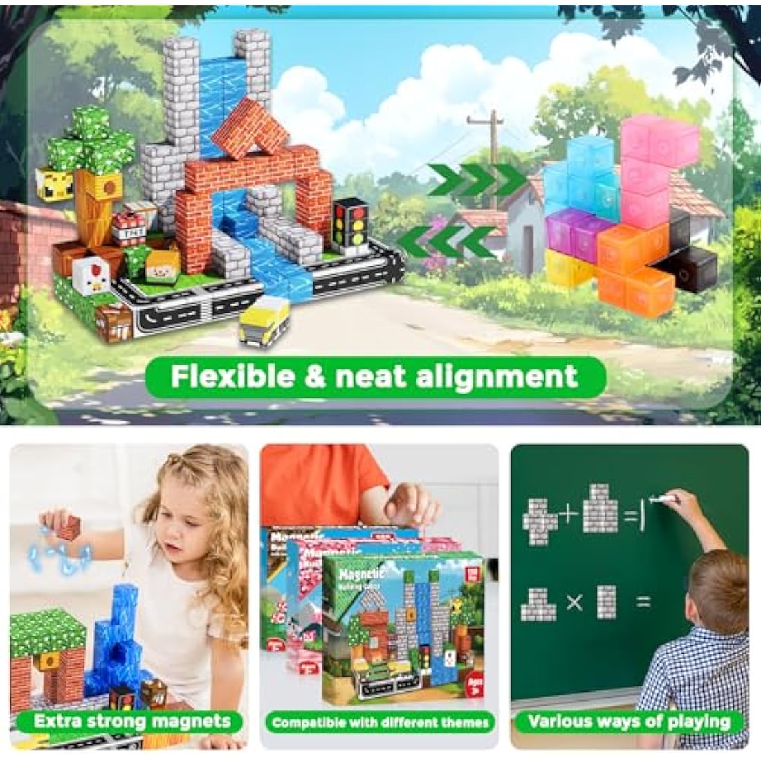 Magnetic Blocks - 150PCS Magnetic Building Blocks Road Forest Cubes Toys for Montessori Toddler Birthday Gifts -STEM Sensory Construction Toys for Kids Ages 3+ for Boy & Girl