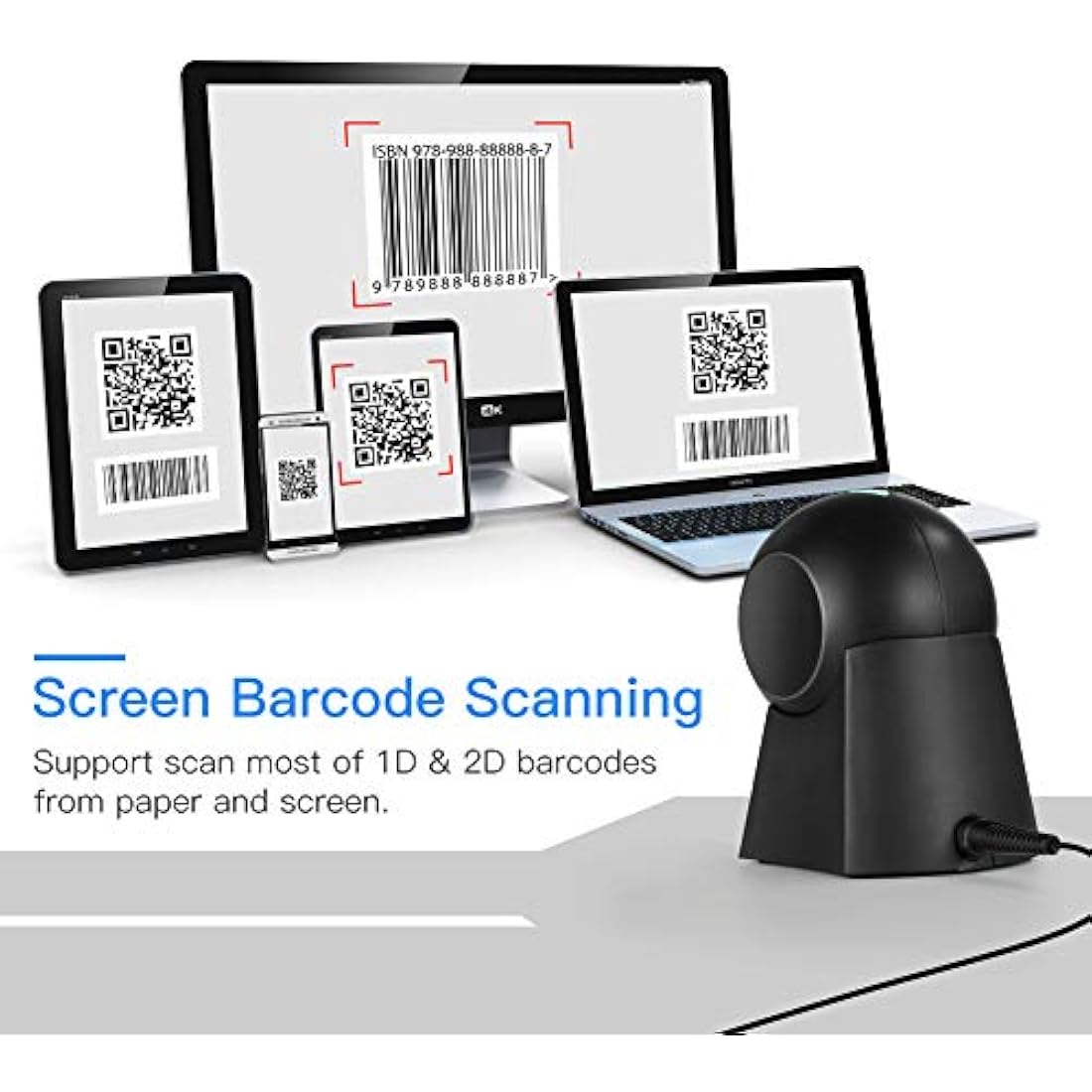 Eyoyo Hands-Free 1D 2D Desktop Barcode Scanner, QR Barcode Reader Support Screen Scanning Platform Scanner for Warehouse, Supermarket, Retail store, Bookstore Pos System