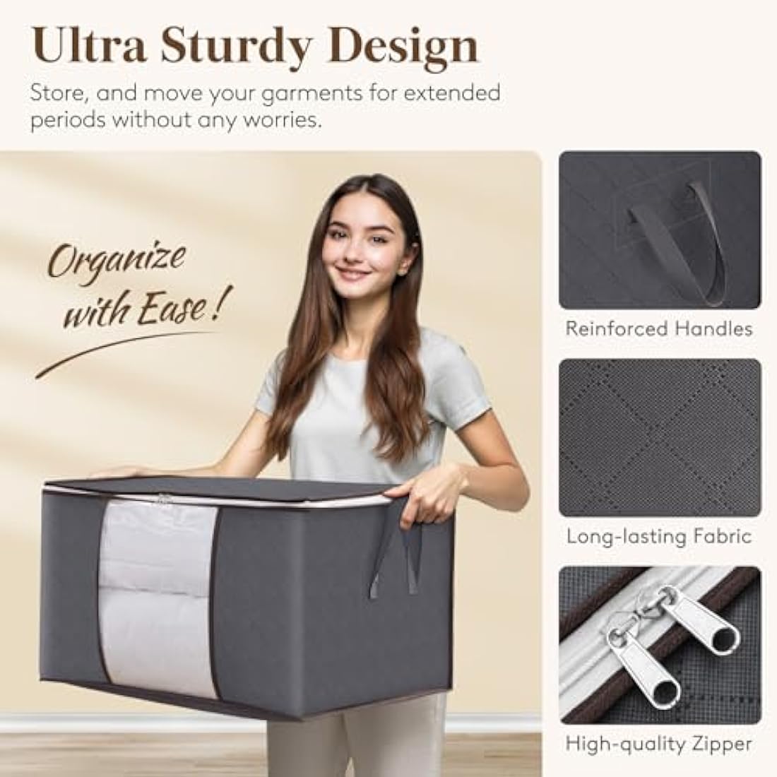 Lifewit 10 Pack Clothes Storage Bags, Foldable Storage Box Moving Bags Wardrobe Storage Organiser Packing Boxes for Moving House with Clear Window for Clothing Bedding Blankets, Grey