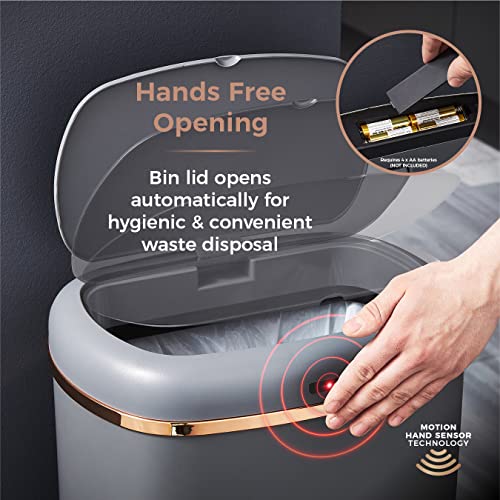 Tower T838010GRY Cavaletto Square Sensor Bin, 58L, Grey and Rose Gold