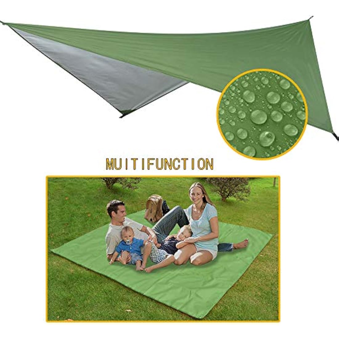 YCD Hammock, Portable Camping Hammock Set, Single/Double, Mosquito Net, Rain Shade Tent, 210T Parachute Nylon, 440 lbs, Dark Green