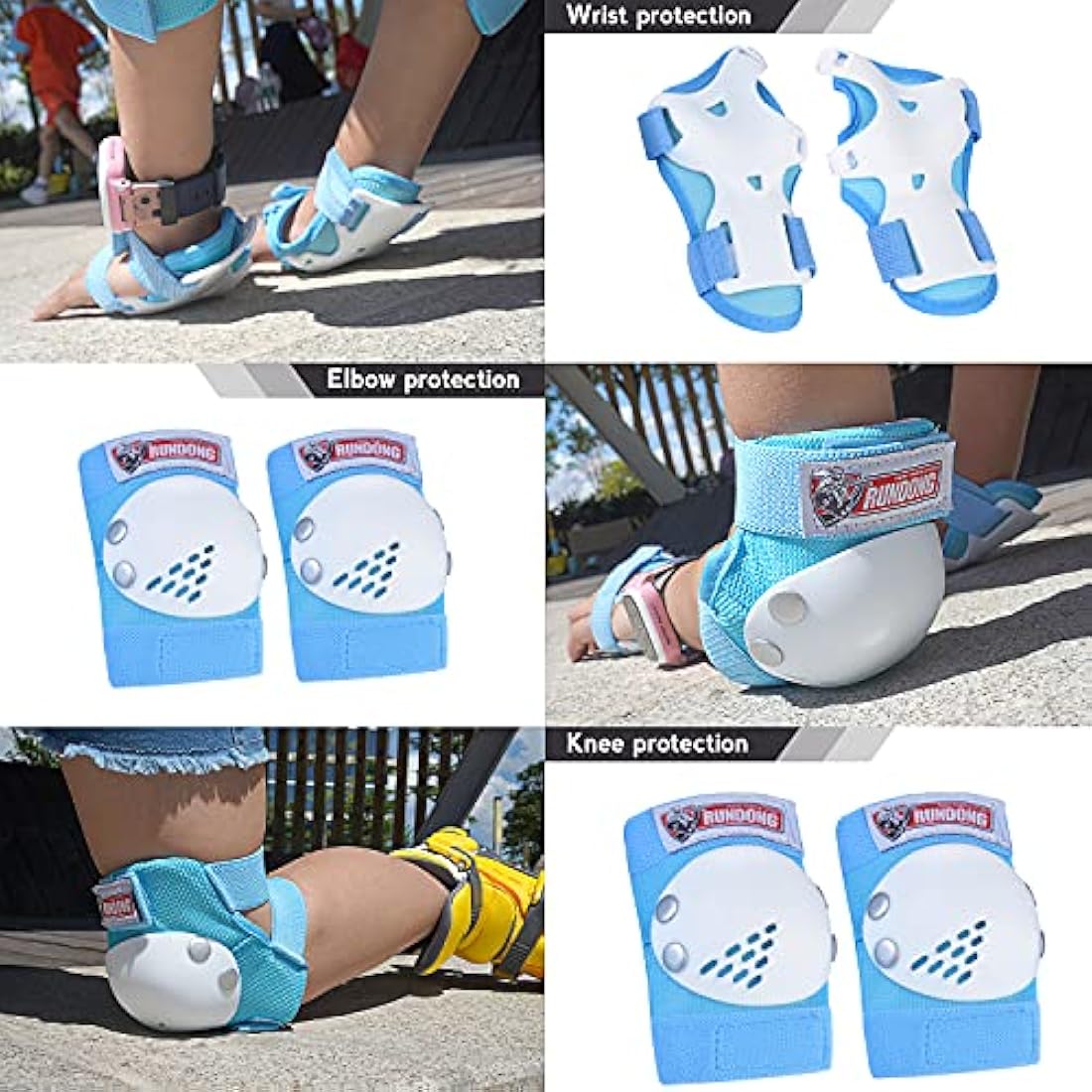 Youth/Kids Knee Pads Elbow Pad Wrist Guards Protective Gear Set for 3-15 Years Child Roller Skates Skateboard Inline Rollerblading Cycling BMX Bike Skating Scooter Riding and Other Outdoor Sports