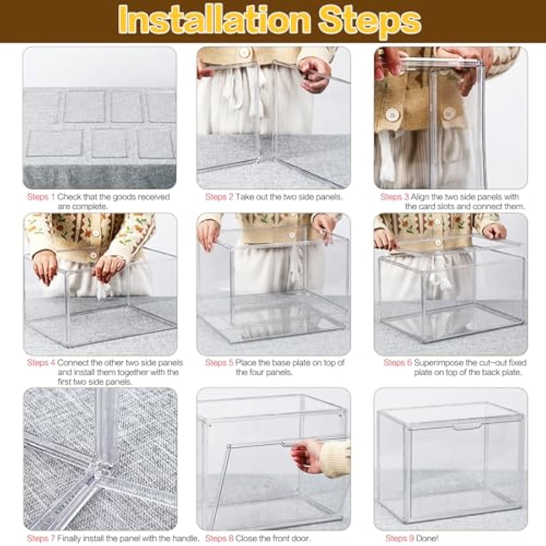Giyiprpi 4 Packs Plastic Purse Storage Organizer for Closet, Clear Display Case for Purse and Handbag, Stackable Storage Boxes Organizer with Magnetic Door for Wallet Book Cosmetic Toys Display