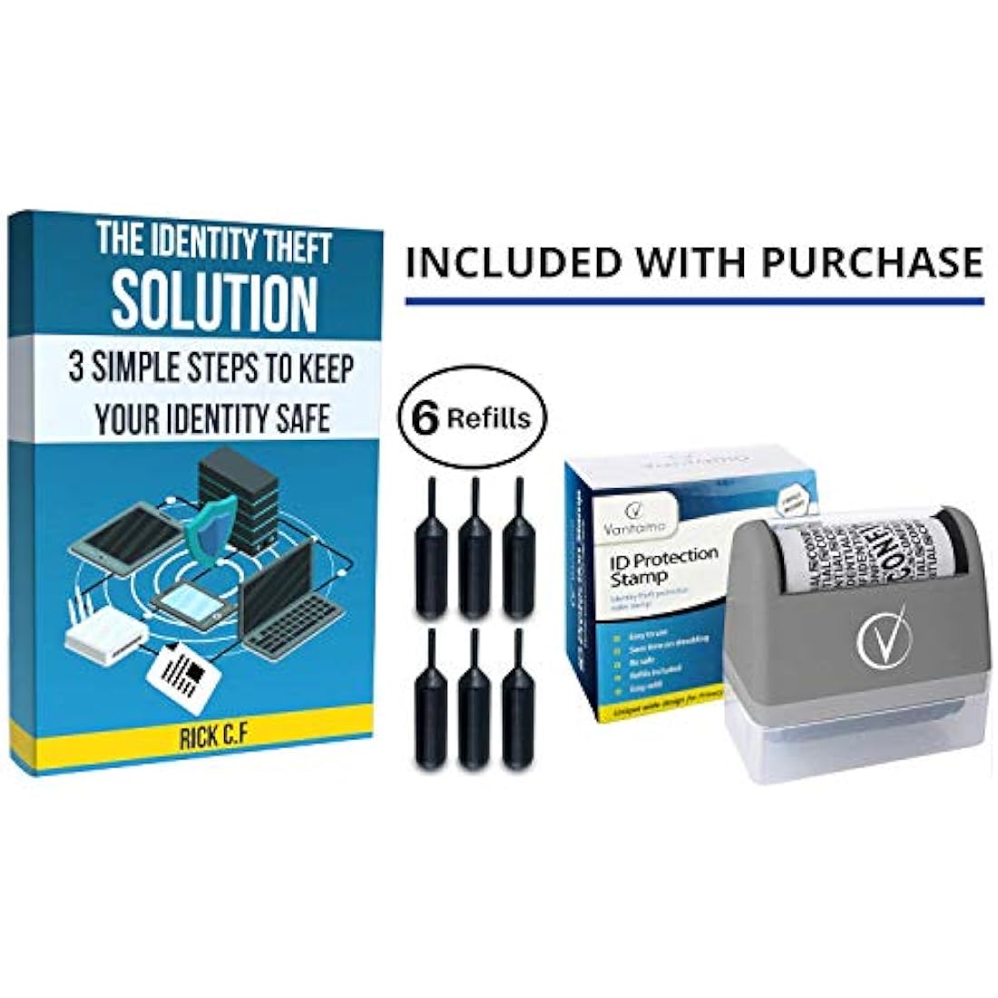 Vantamo Address Blocker Stamp for Hiding Sensitive Information, Wide Identity Theft Protection Roller Stamp with 6 Refills, Confidential Ink Roller for Personal Data Theft Prevention, Classy Gray