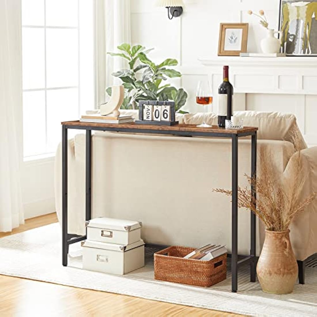 HOOBRO Narrow Console Table, 100 cm Long Slim Console Table for Hallway, Hallway Table for Small Spaces, Living Room, Rustic Brown EBF751XG01