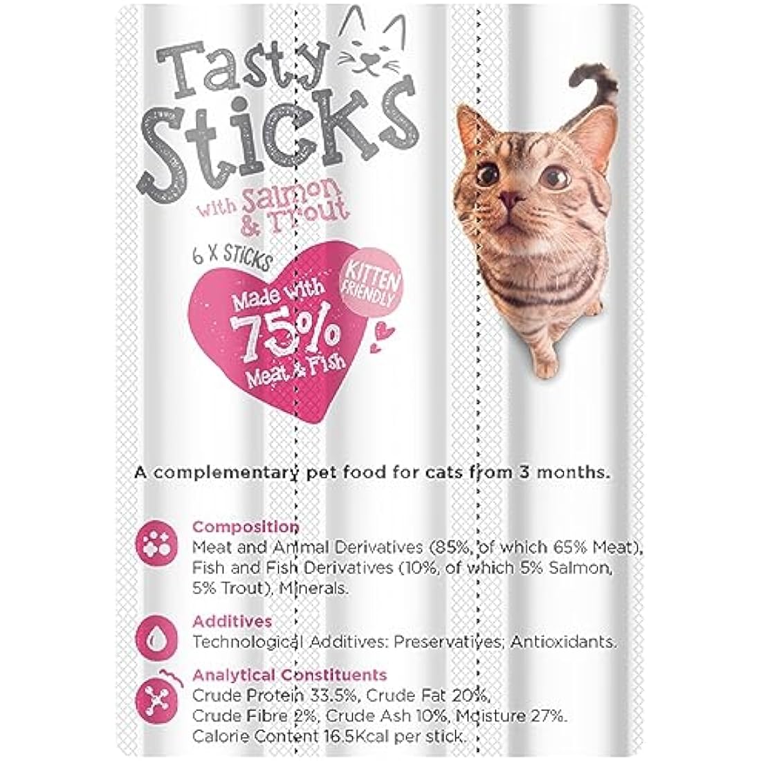 Webbox Tasty Sticks Cat Treats, Salmon and Trout - Kitten Friendly, Wheat and Grain Free, No Artificial Colours (25 x 6 Packs)