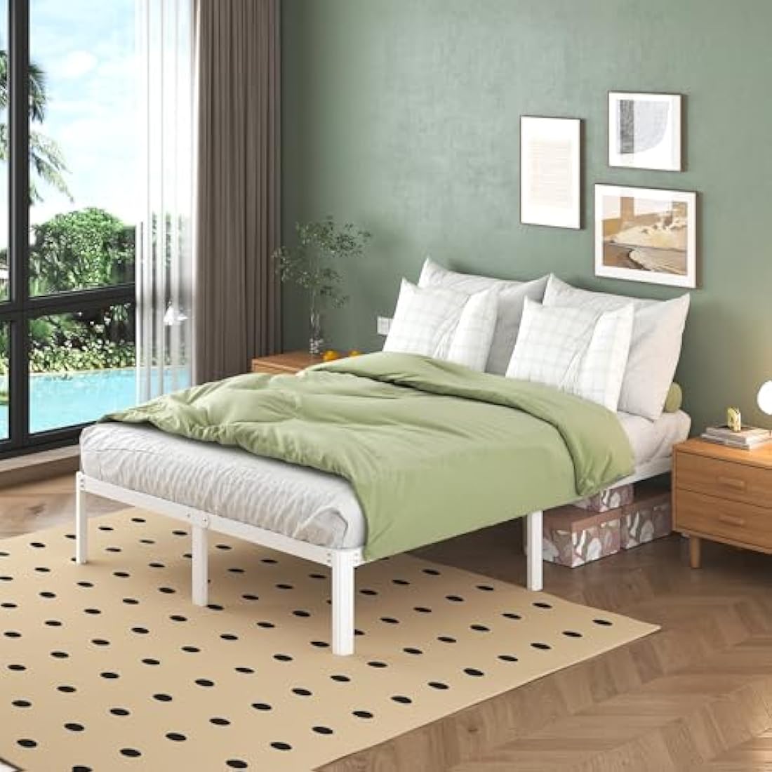 Lutown-Teen 6ft Super King Bed Frame 30.5 cm High with Rounded Corner Legs, Heavy Duty Metal Bed Frame Super King Size 180x200 with Steel Slats Support, Noise Free, Easy Assembly,White