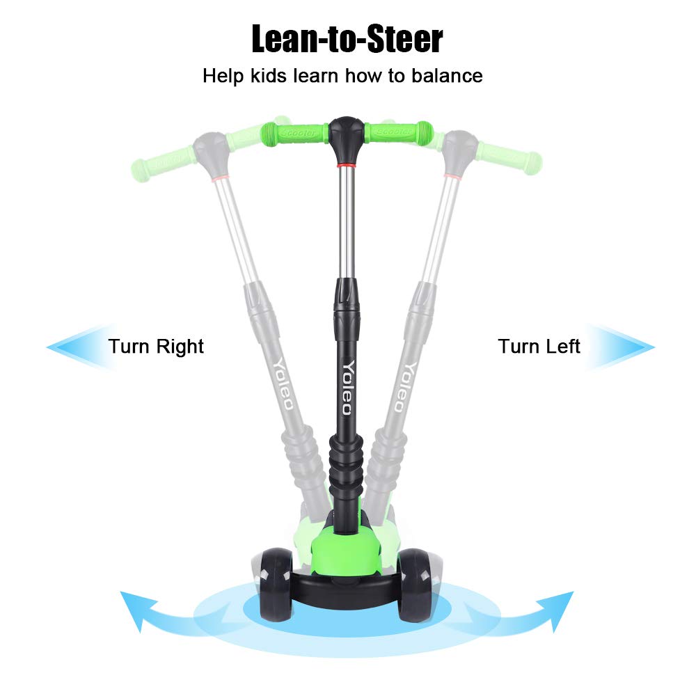 YOLEO Kids Three Wheel Kick Scooter with Removable Seat, LED Flashing Wheels, Height Adjustable, 3-in-1 Lightweight Children's Scooter Boys and Girls