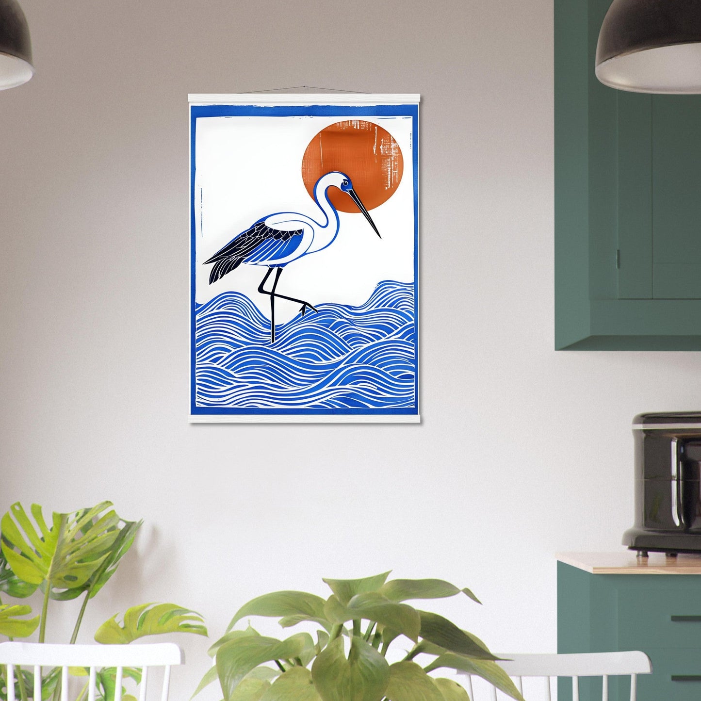 Minimalist Crane Wall Art Poster with Hanger - Japanese Ocean Prints - Modern Home Decor