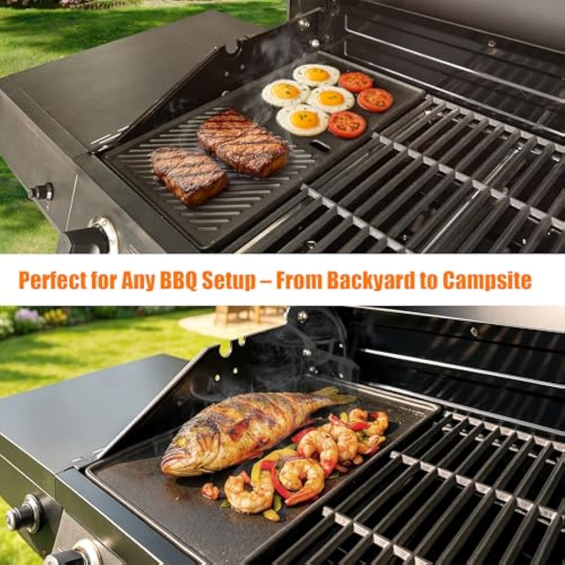 Denmay 13191 43.5CM x 23.5CM BBQ Griddle for 2 Burners Landmann EMAILLEE Triton 2 Bruleurs, Cast Iron Griddle Plate for Gas BBQ Griddle Plate, Heat Plate, 1 Pack