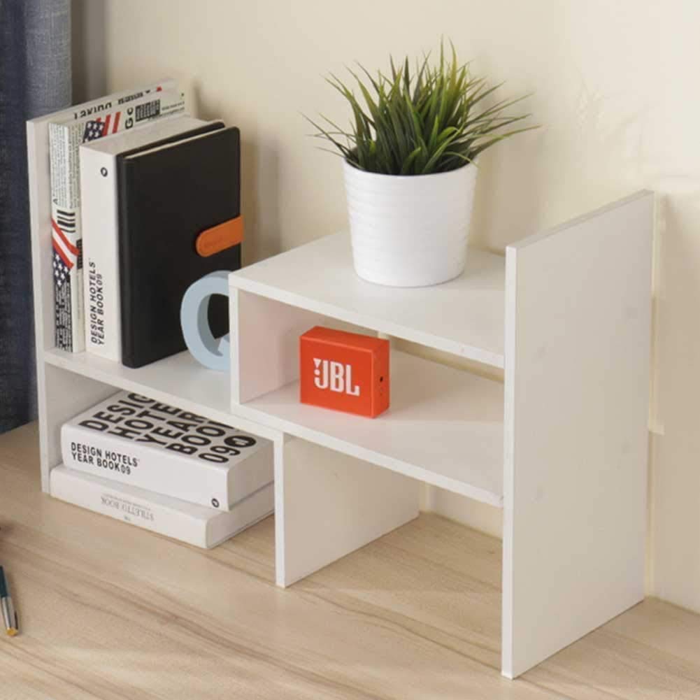 Wood Adjustable Small Desktop Bookshelf, Expandable Desktop Storage Organizer, Freestanding Bookcase, Desktop Display Shelf Rack