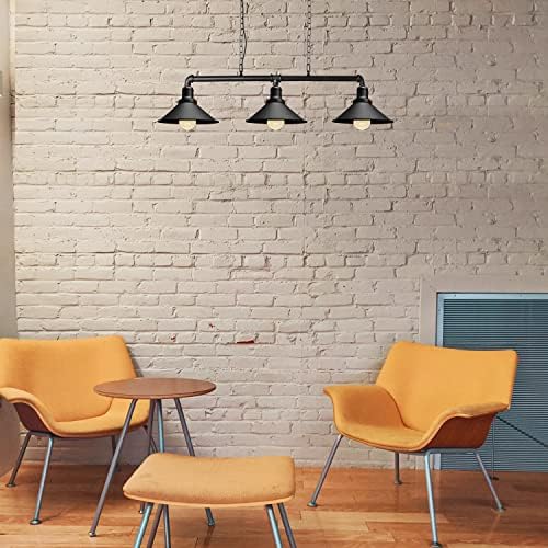 LEDSone Industrial 3 Way Pipe Pendant Lamp E27 Lamp Holder 22cm Black Cone Shade Ceiling Light Fixture with 95cm Adjustable Hanging Chandelier for Dining Room, Kitchen Island, Bar