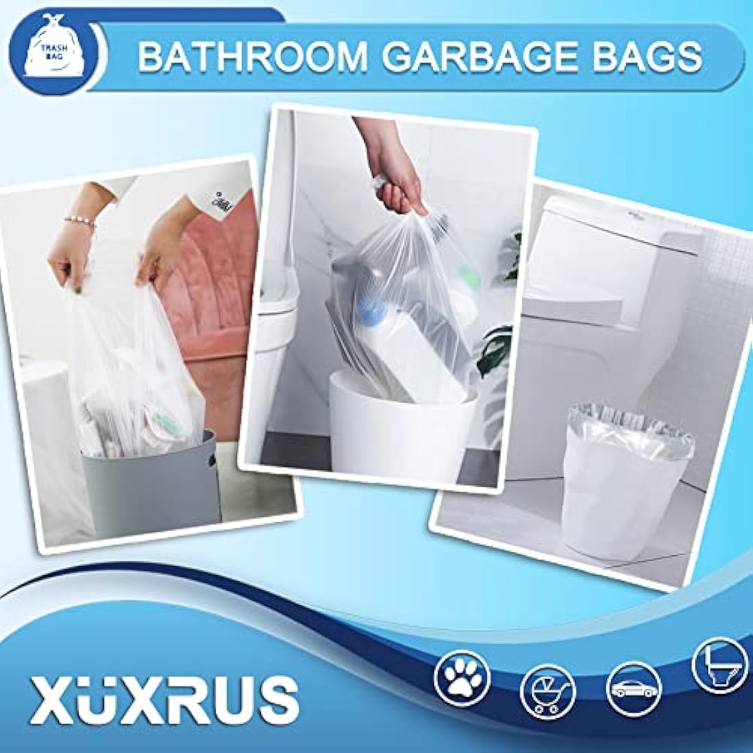 XUXRUS 10 Liter Bin Bags Small Pedal Bin Liners, 120 Count Waste Bags Strong Rubbish Bags for Bathroom, Home, Kitchen (White)