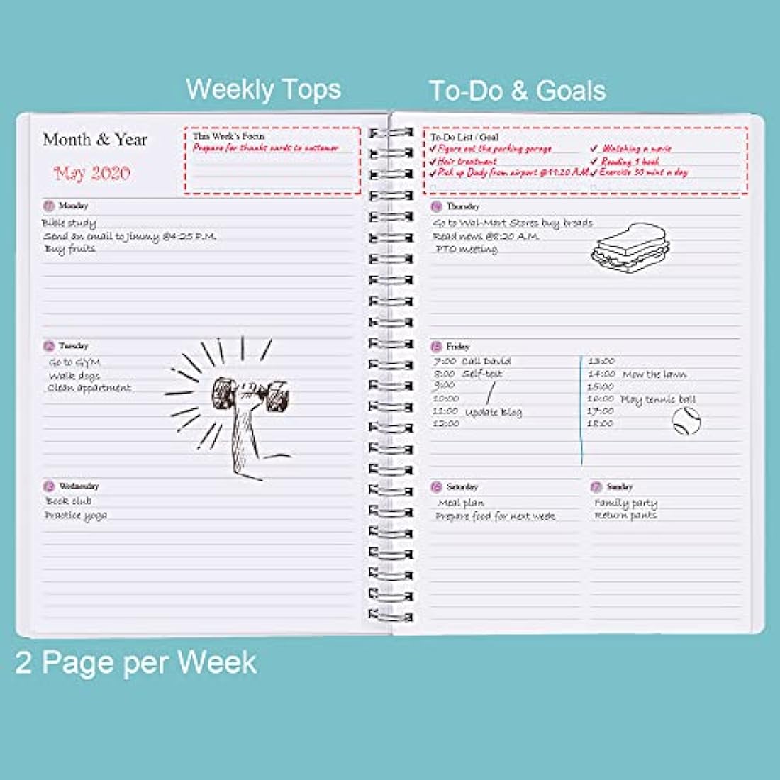 Undated Diary A5 Planner for 2025 or Any Year, Weekly & Monthly Organizer Notebook&Journal to Track Goals, Improve Productivity & Time Management, 15 x 21cm, Perfect to Organize Your Daily Life
