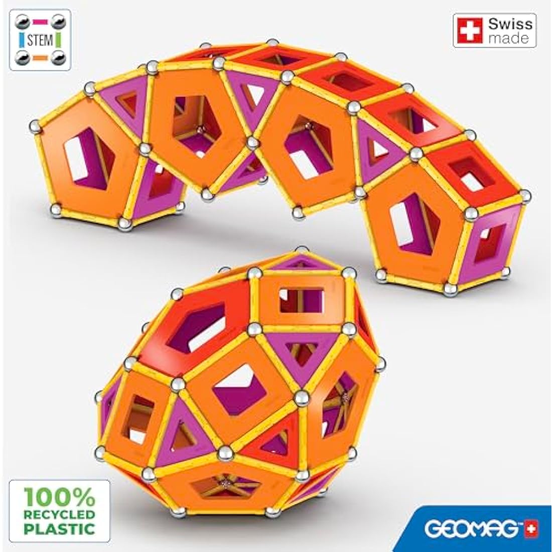 Geomag - Classic Panels 200 Pieces - Magnetic Construction for Children - Green Collection - 100 Percent Recycled Plastic Educational Toys