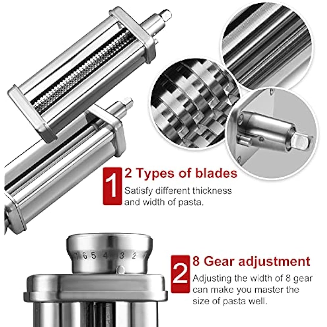 Pasta Maker Attachment Set for KitchenAid Stand Mixers Included Noodle Lattice Roller, Spaghetti Cutter, Pasta Roller and Cleaning Brush