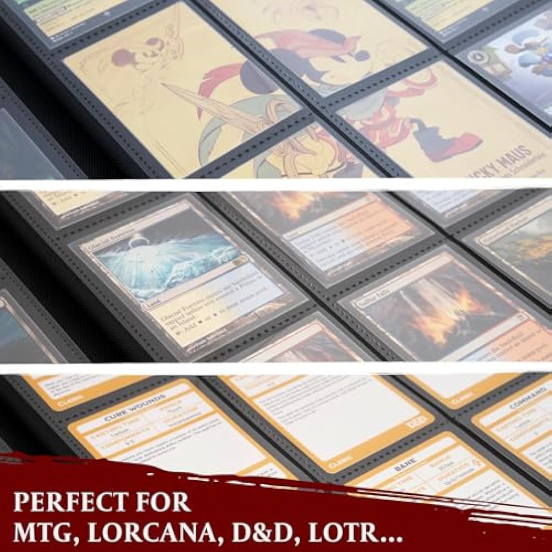 Trading Card Binder - 9 Pocket Album w Zipper - 360 Side Loading Folder for TCG - 3D PU Leather - For MTG, Disney Lorcana Trading Card Game, Magic The Gathering, Pokemon - Book Accessories Gift (Red)