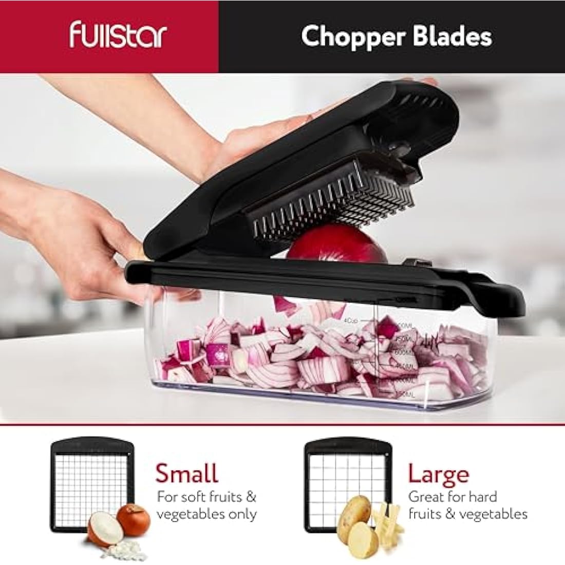 Vegetable Chopper Vegetable Cutter - Veggie Onion Salad Food Chopper Manual - Potato Chipper - Veg Chopper and Dicer - Kitchen Tools & Gadgets (4-in-1 Black)