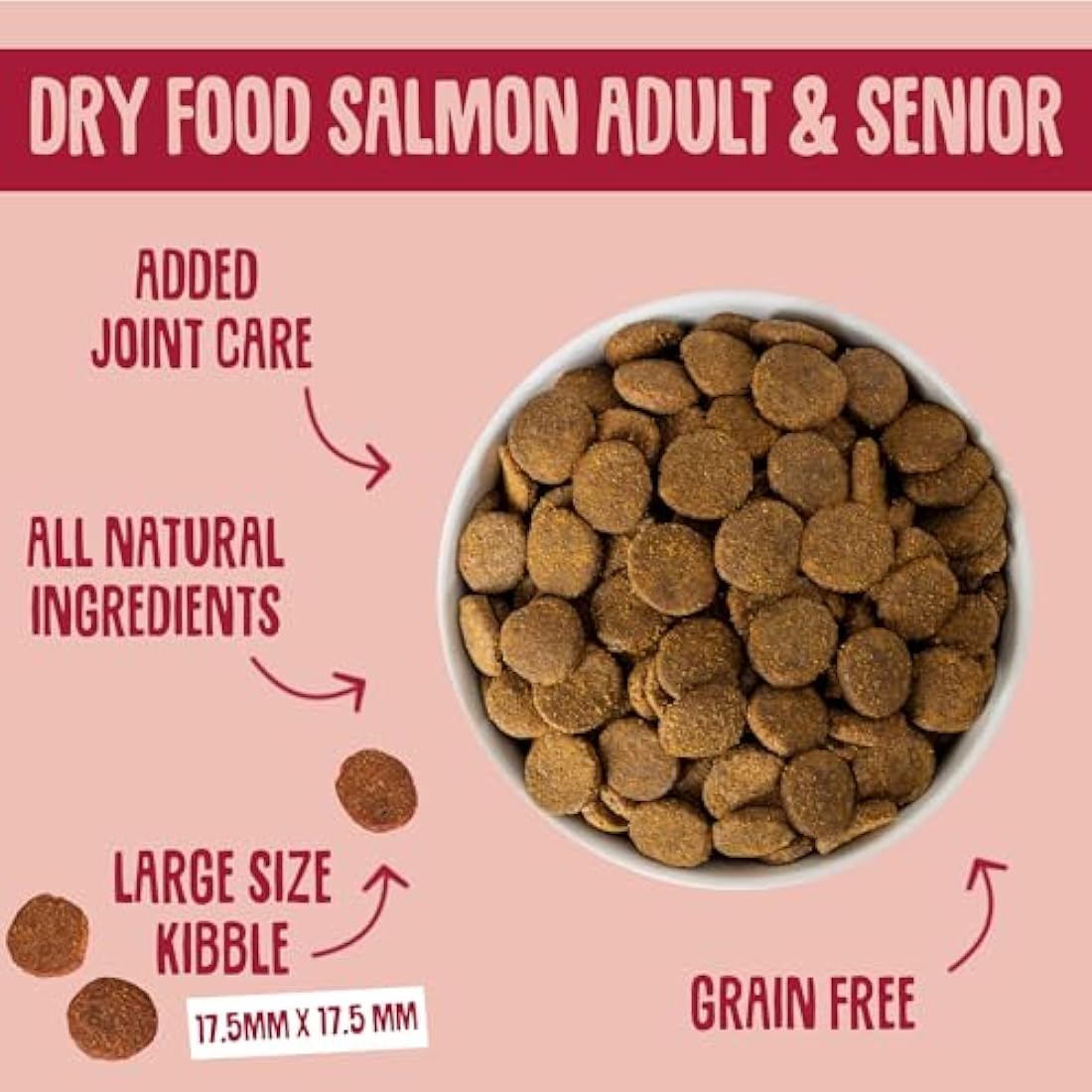 Scrumbles Natural Dry Dog Food, Grain Free Recipe with Fresh Salmon, for Adults and Senior Breeds, 7.5 kg Bag