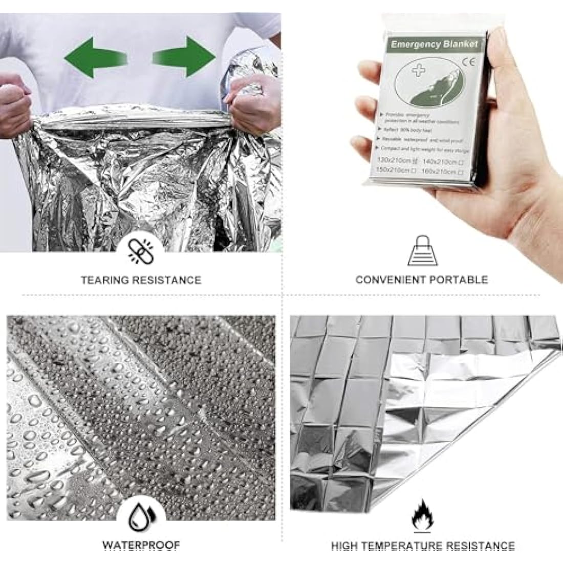 MIXIAO Emergency Foil Blanket (Pack of 50), Survival Thermal Mylar Blankets Individually Packaged Perfect for Outdoors, Hiking, Survival, Marathons or First Aid