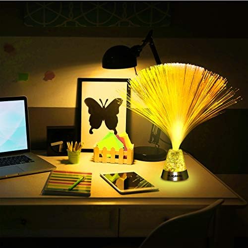 Playlearn Fibre Optic Colour Changing Lamp, Crystal Filled Base - 4 Colours Battery Operated, For Kids, Adults - 13 Inch Mood Novelty Lamp Bedroom or Table Decoration