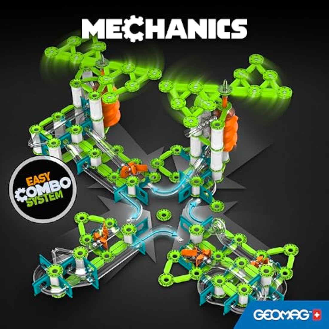 Geomag - Mechanics Gravity Elevator Circuit - Educational and Creative Game for Children - Magnetic Building Blocks, Circuit with Magnetic Blocks, Recycled Plastic - Set of 207 Pieces