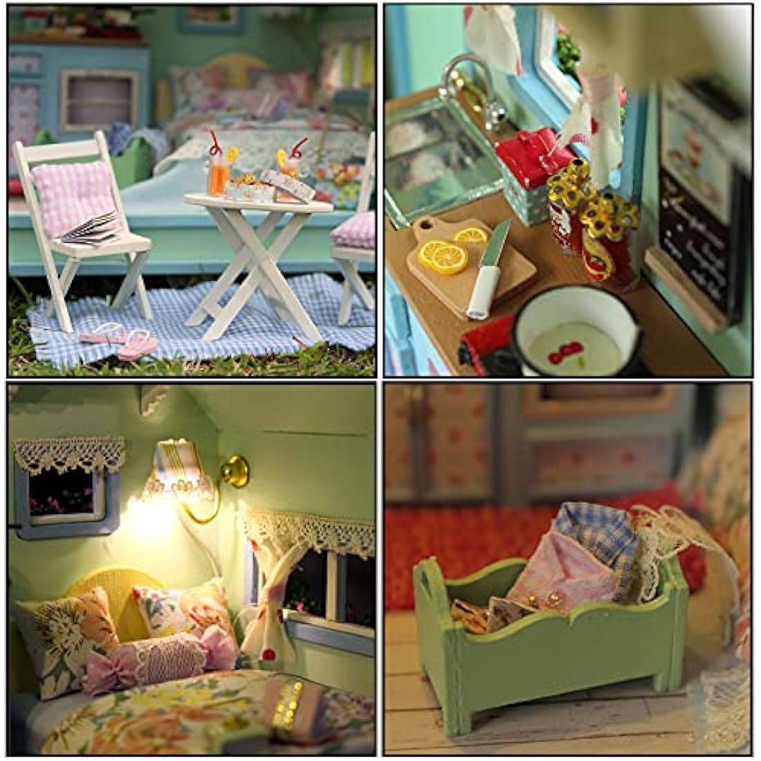 CUTEROOM Miniature Dolls House Kits, Diy Wooden Dolls House Handcraft Miniature House Kit Caravan, Time Travel Model House Kit with Furniture