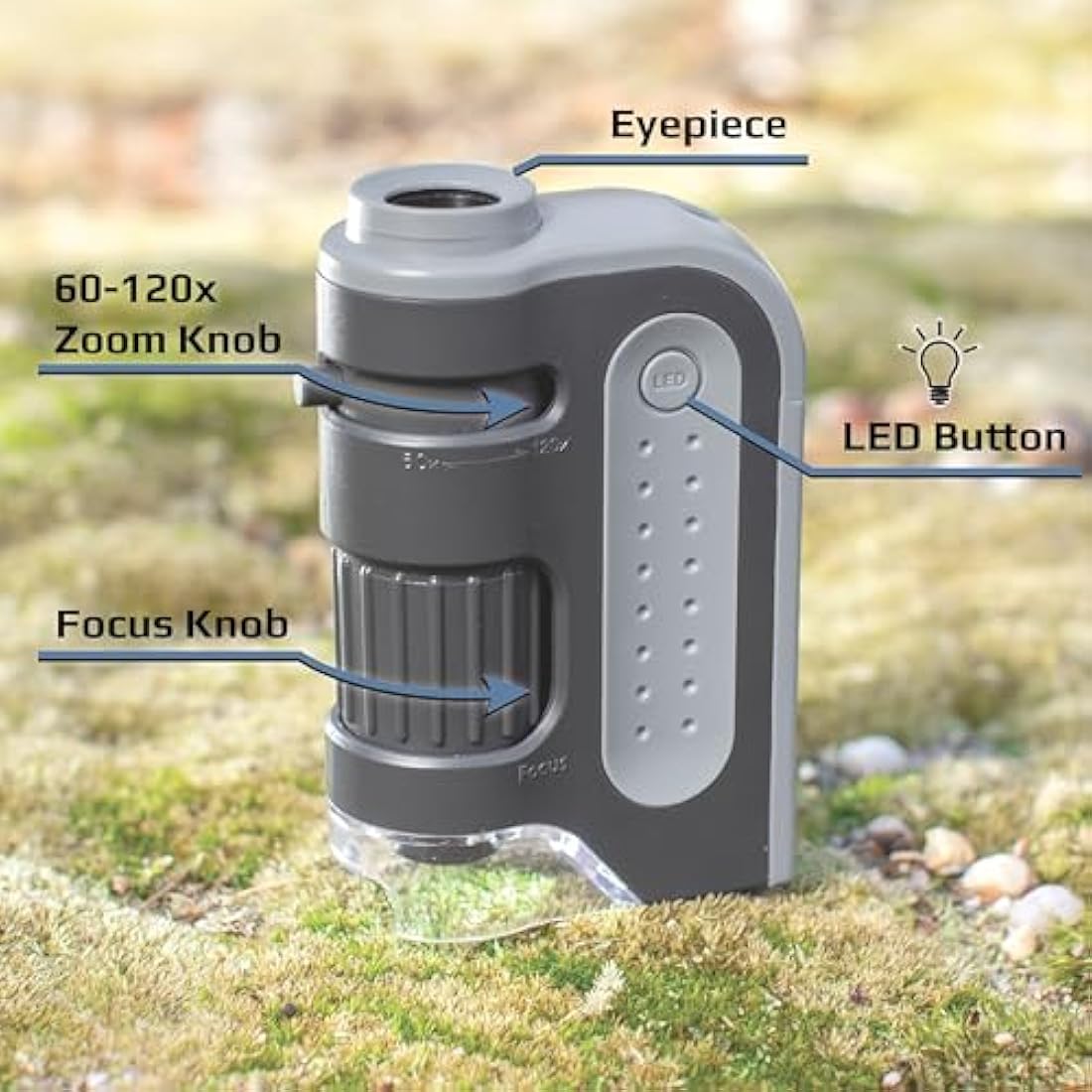 Carson MM-300 MicroBrite Plus 60 -120x LED Lighted Pocket Microscope, Grey