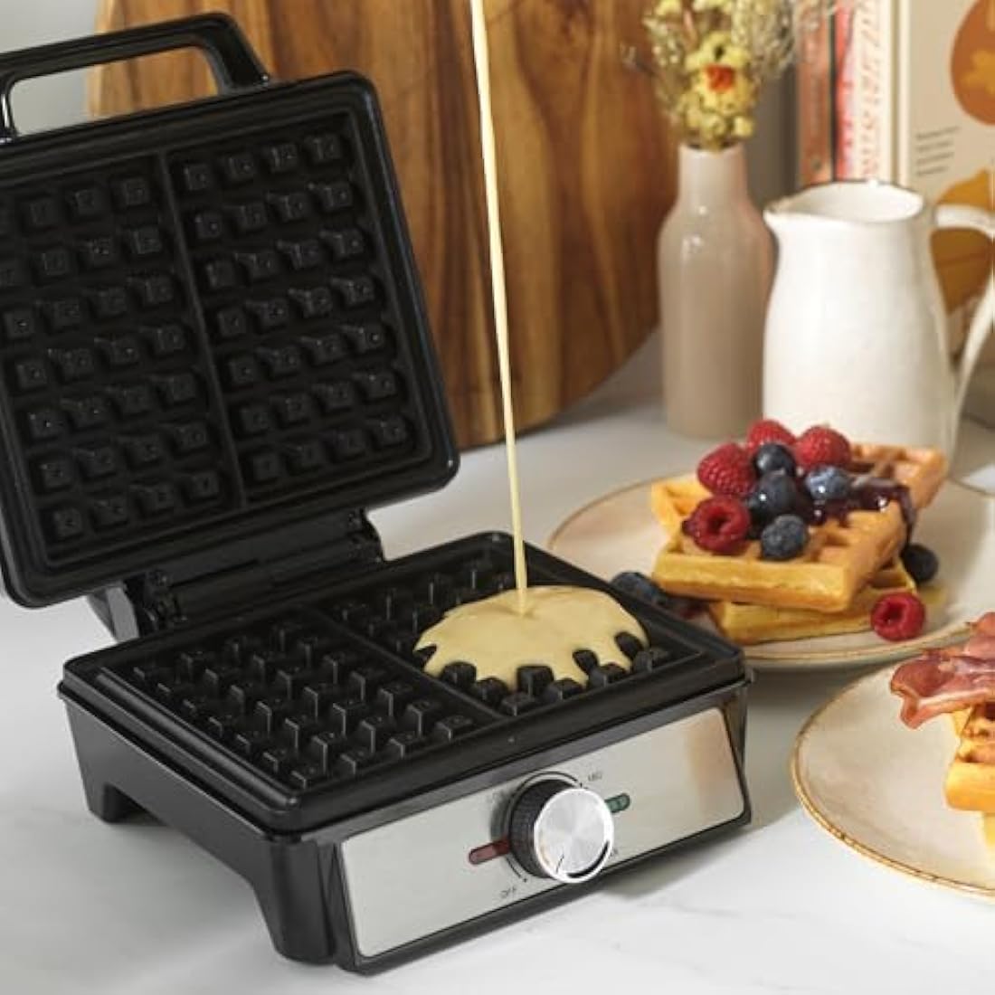 Salter EK5848 Waffle Maker Machine – Non-Stick Dual Waffle Iron Plates, Deep Fill Belgian & American Waffle Machine, Adjustable Temperature Control, Cool Touch Handle, Savoury Snacks & Desserts, 1600W