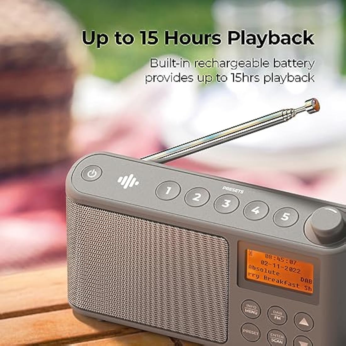 DAB Radio Portable, DAB Plus/DAB Radio, FM Radio, Small Radio, Portable Radios Mains and Battery, USB Charging for 15 Hours Playback, Large LCD Display (Spectrum by iBox)