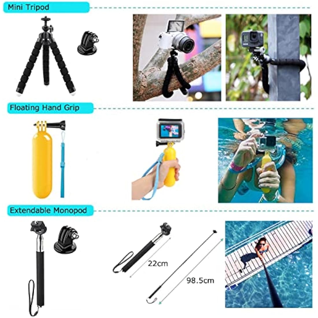 Ci-Fotto Action Camera Accessories Set, 50-in-1 Sports Camera Accessories Compatible with Hero 13 12 11 10 9 8 7, Max Insta360 GO 2 SJ6000 SJ5000 DJI OSMO Action Cam DBPOWER AKASO