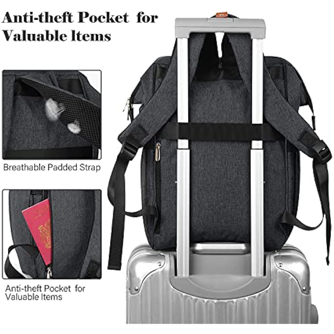 RJEU Backpack, School Backpack for Uni Leisure Job, Beautiful and Sophisticated Daypack with Laptop Compartment & Anti Theft Pocket, Waterproof Backpack Gifts for Mum Girl For Birthday, Hy58-black